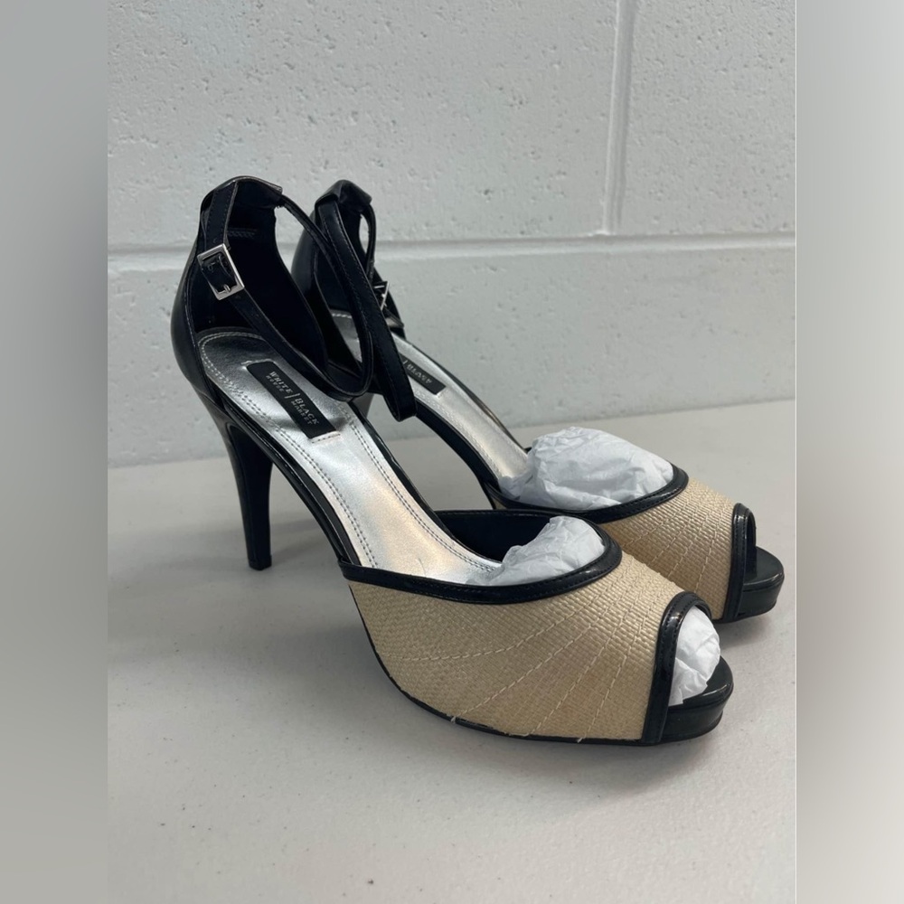 White House Black Market Black and Cream Peep-Toe Heels